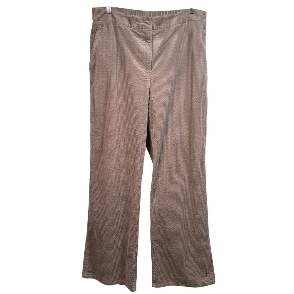 Eileen Fisher Organic Cotton Corduroy Wide Leg Ankle Pants L Taupe Cropped Boho
